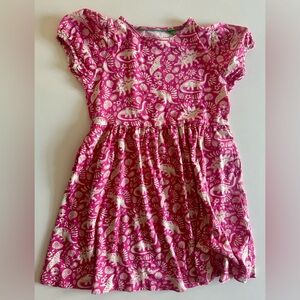 Mini Boden Pink Dinosaur Print Dress w/ Pockets - Size 9/10